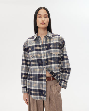 TWP Midnight/bone/tobacco Dutton Shirt in Cotton Flannel view 1
