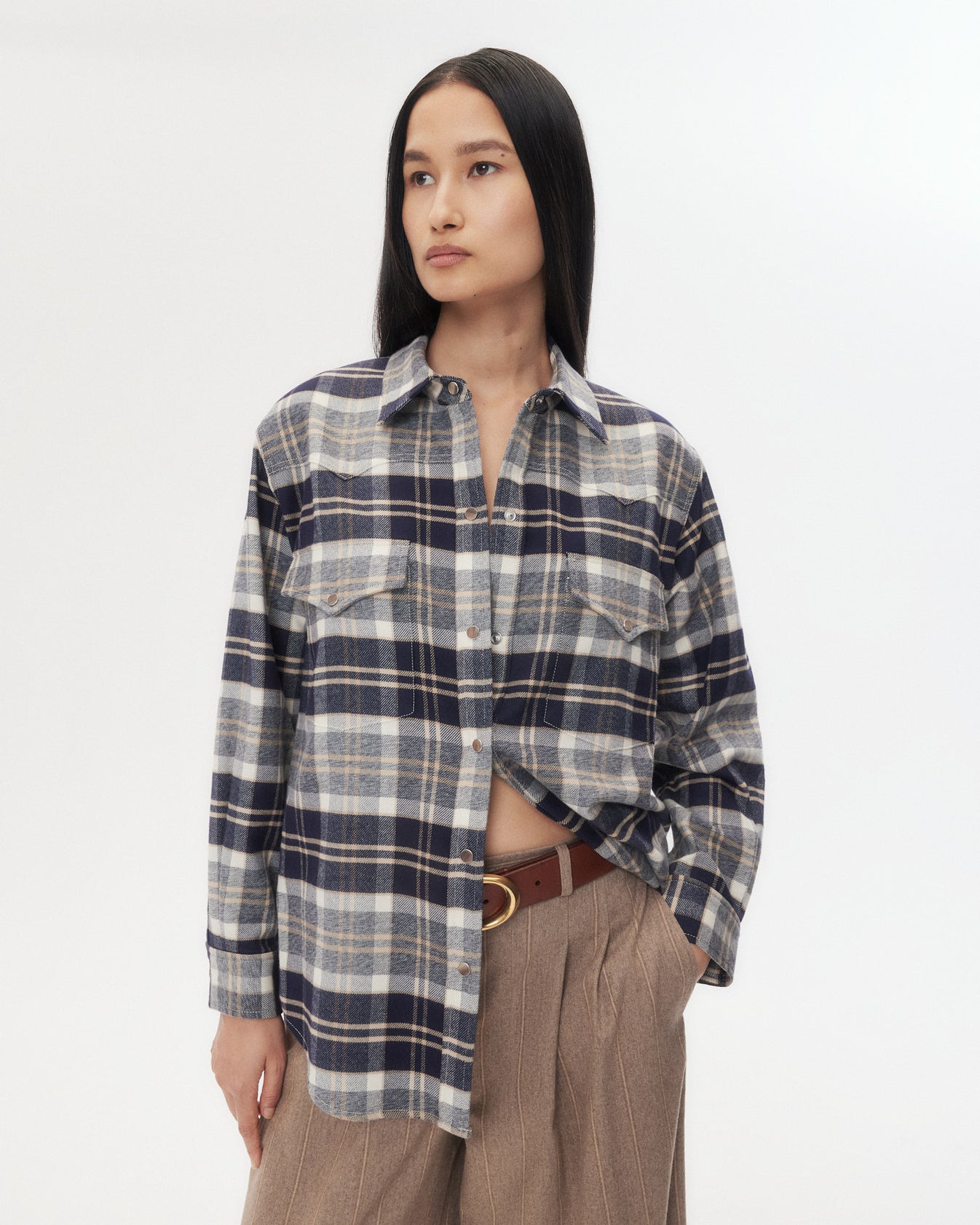 TWP Midnight/bone/tobacco Dutton Shirt in Cotton Flannel view 8