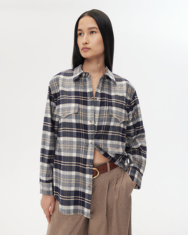 TWP Midnight/bone/tobacco Dutton Shirt in Cotton Flannel view 8