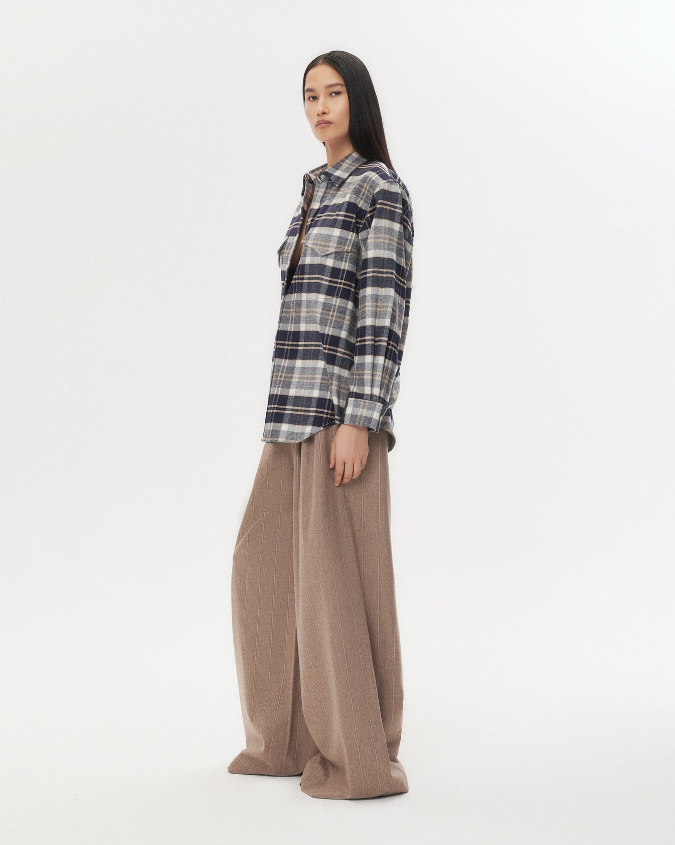 TWP Midnight/bone/tobacco Dutton Shirt in Cotton Flannel view 5