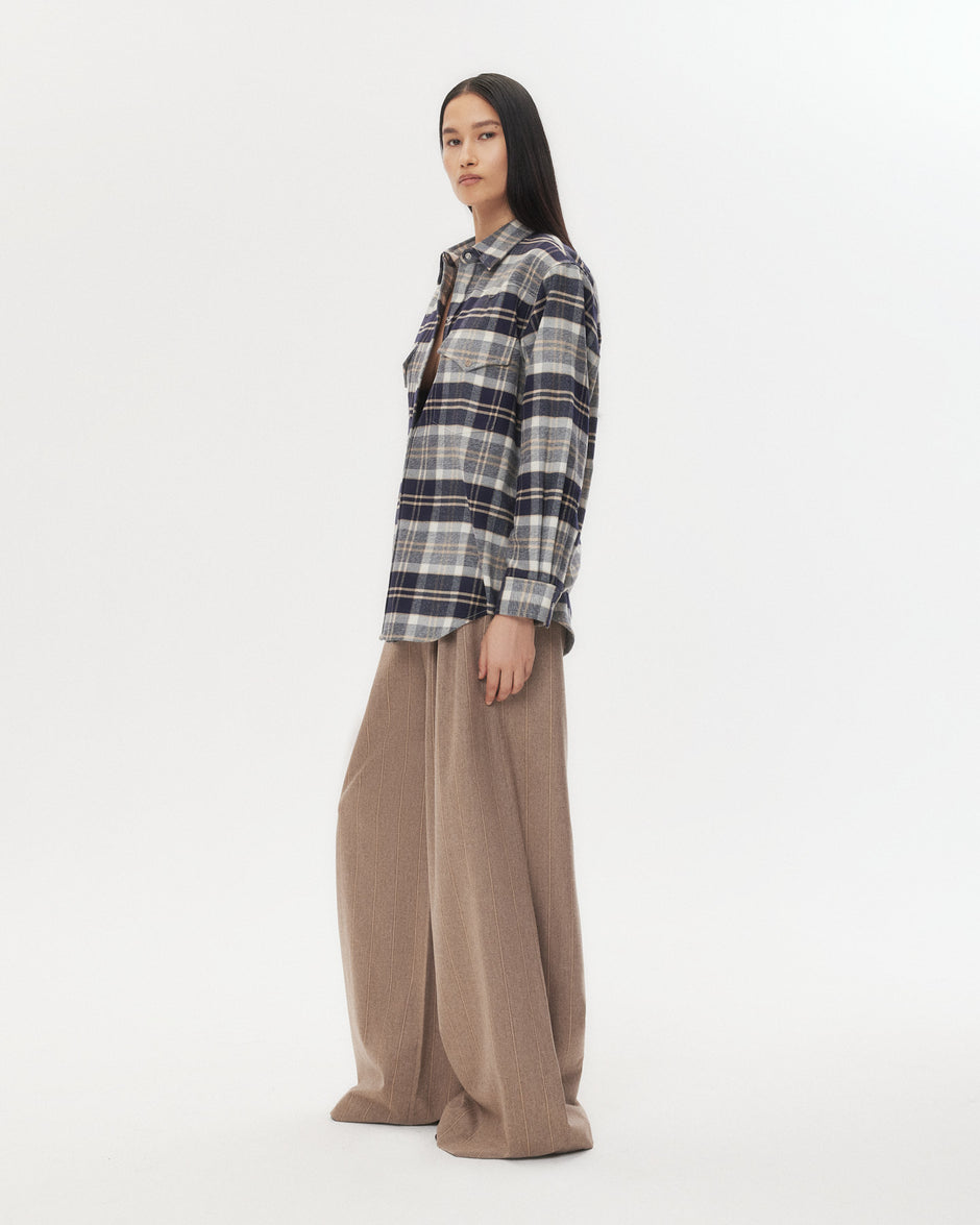 TWP Midnight/bone/tobacco Dutton Shirt in Cotton Flannel view 5