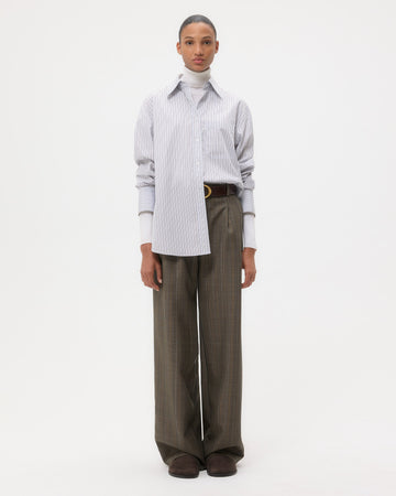 TWP Baby blue/ chocolate / khaki Big Joe Shirt in Cotton Stripes view 3