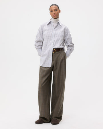 TWP Baby blue/ chocolate / khaki Big Joe Shirt in Cotton Stripes view 1