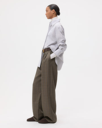 TWP Baby blue/ chocolate / khaki Big Joe Shirt in Cotton Stripes view 5