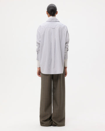 TWP Baby blue/ chocolate / khaki Big Joe Shirt in Cotton Stripes view 6