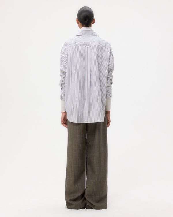 TWP Baby blue/ chocolate / khaki Big Joe Shirt in Cotton Stripes view 6