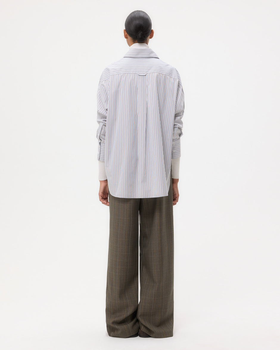 TWP Baby blue/ chocolate / khaki Big Joe Shirt in Cotton Stripes view 6