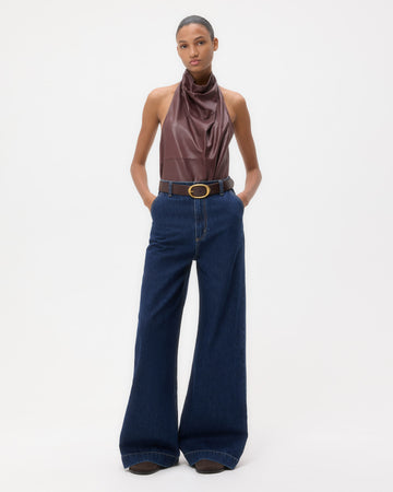 TWP Red red wine Friday Night Top in Paper Leather view 3