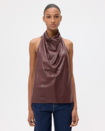 TWP Red red wine Friday Night Top in Paper Leather view 2
