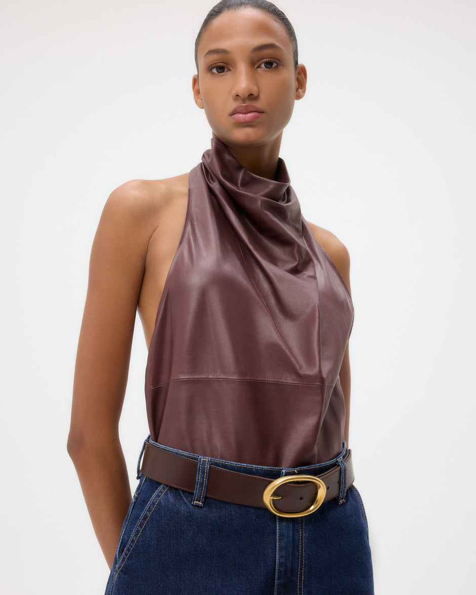 TWP Red red wine Friday Night Top in Paper Leather view 1