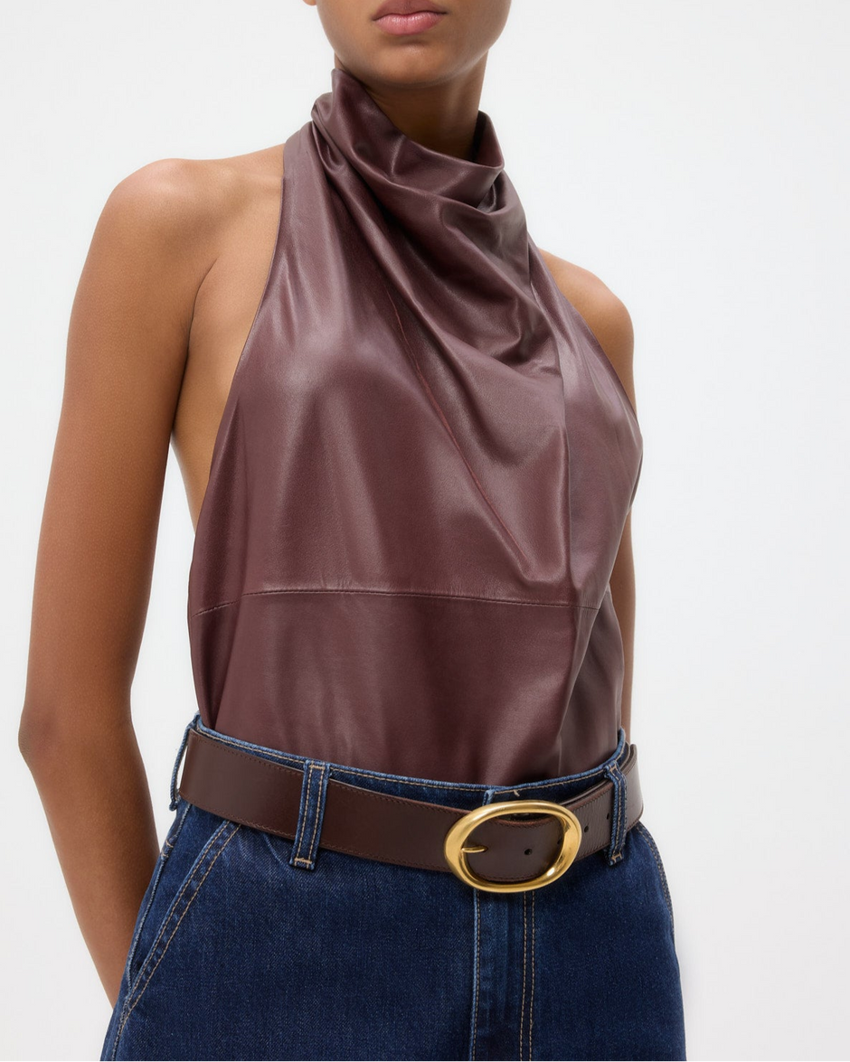 TWP Red red wine Friday Night Top in Paper Leather view 1