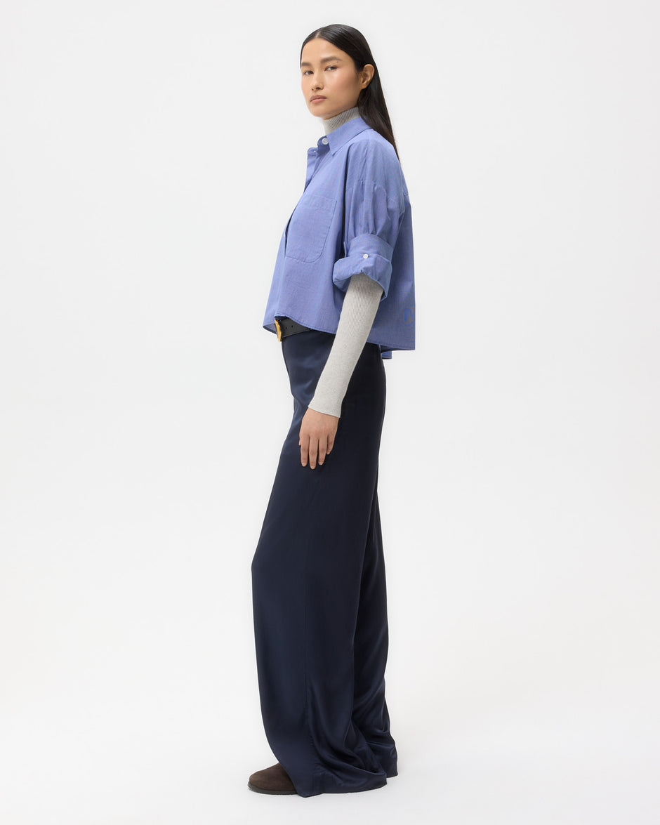 TWP White/ navy Next Ex Shirt in Cotton Poplin view 4