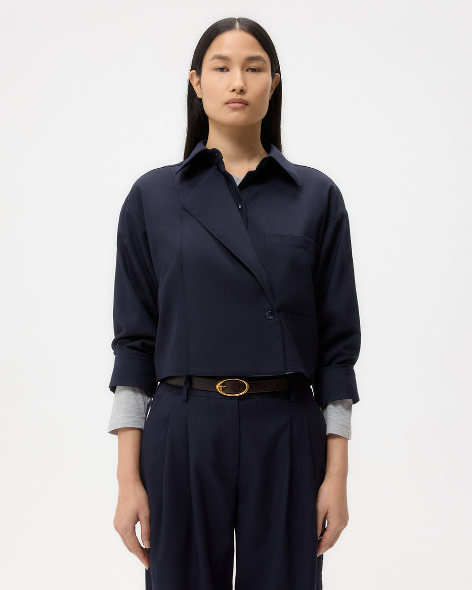 TWP Midnight Next Chapter Shirt in Micro Herringbone Suiting view 2
