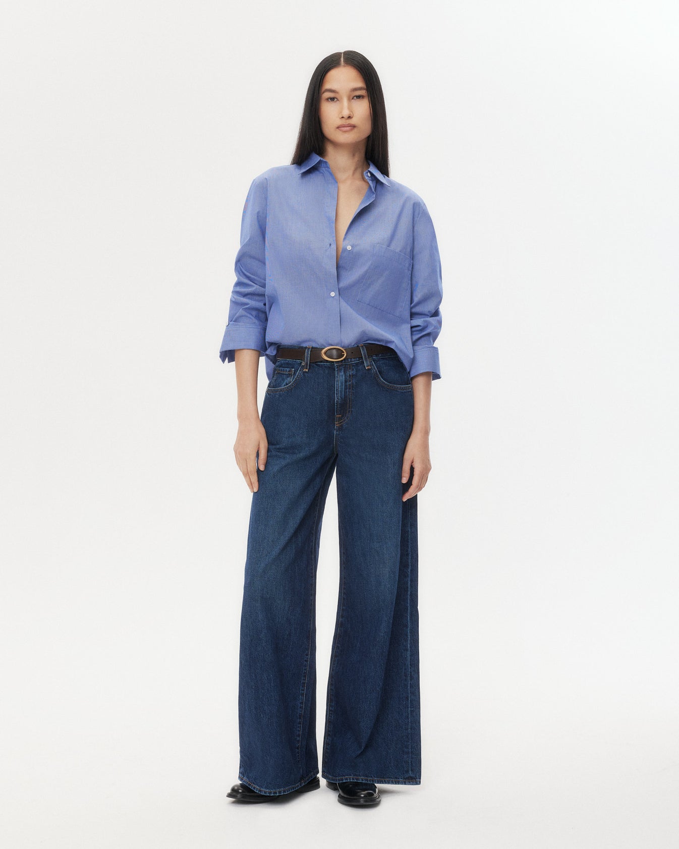 TWP White/ navy Next Morning Shirt in Cotton Poplin view 2