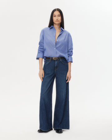 TWP White/ navy Next Morning Shirt in Cotton Poplin view 2