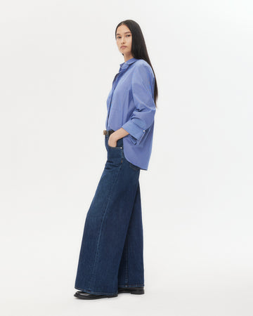 TWP White/ navy Next Morning Shirt in Cotton Poplin view 3