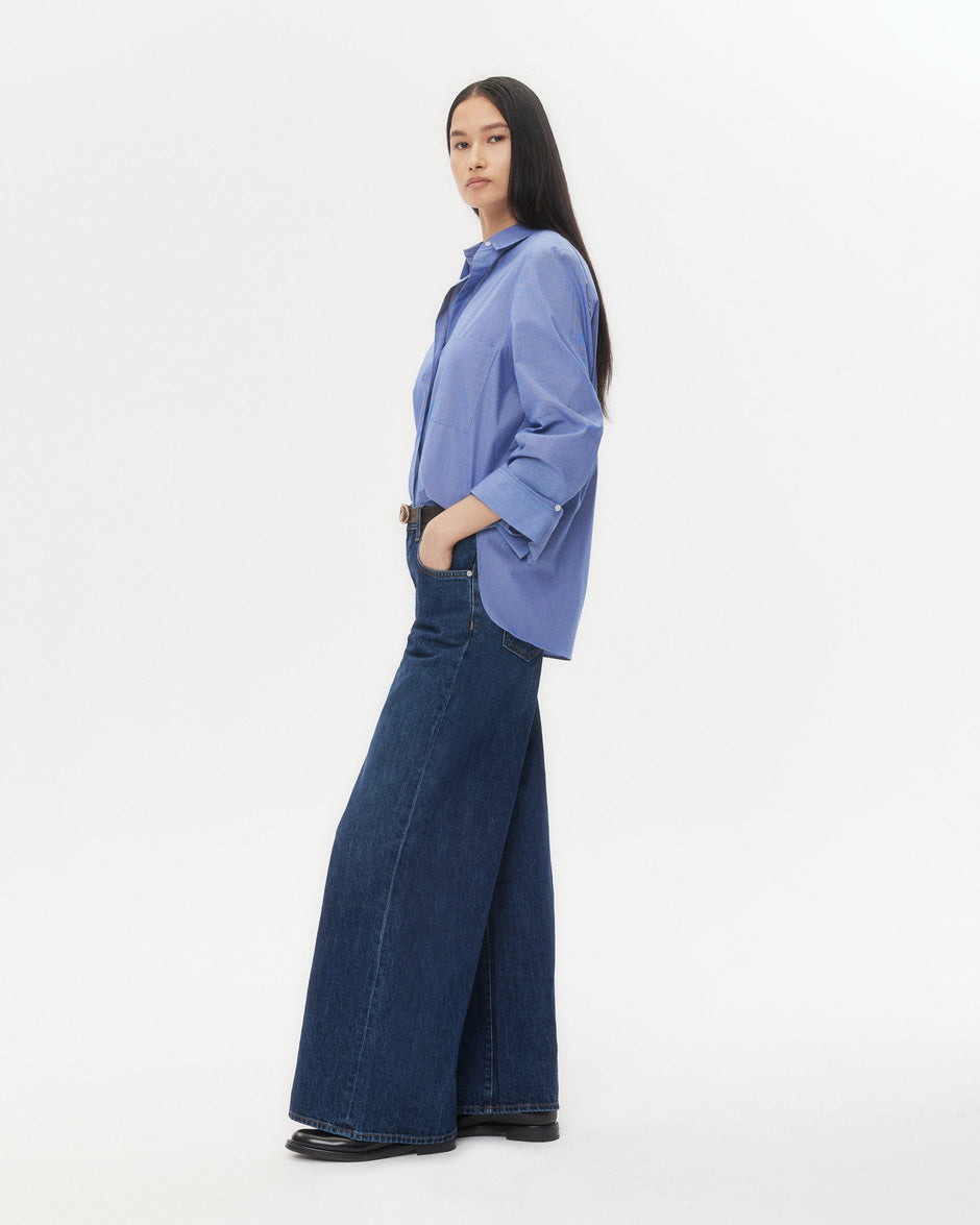 TWP White/ navy Next Morning Shirt in Cotton Poplin view 3