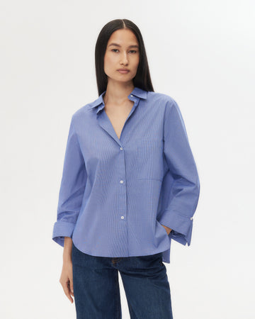 TWP White/ navy Next Morning Shirt in Cotton Poplin view 4