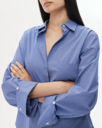 TWP White/ navy Next Morning Shirt in Cotton Poplin view 1