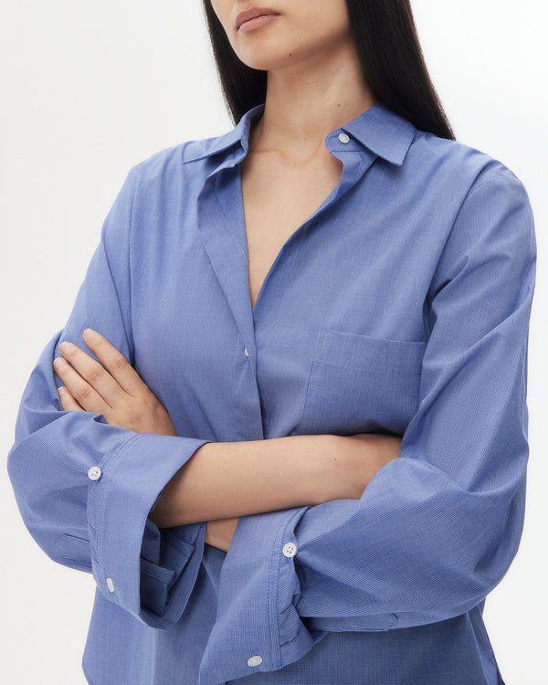 TWP White/ navy Next Morning Shirt in Cotton Poplin view 1