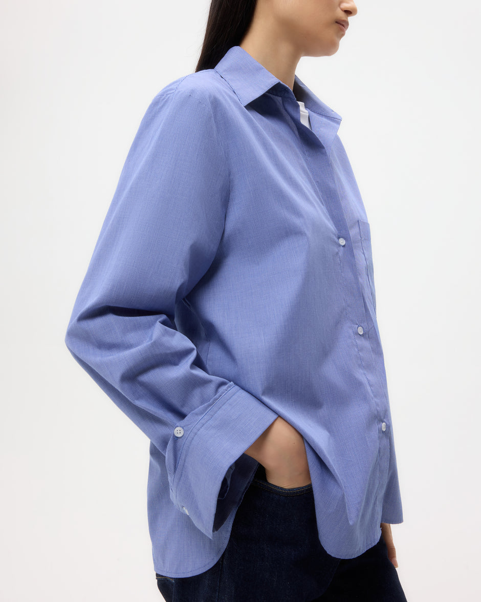 TWP White/ navy Next Morning Shirt in Cotton Poplin view 1