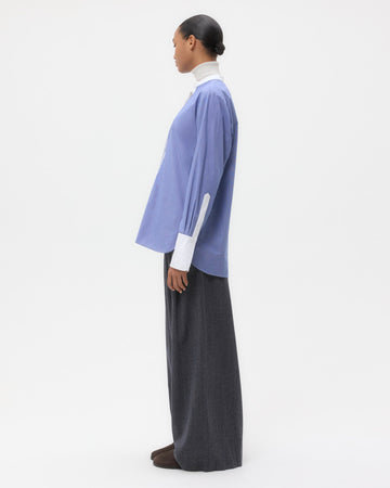 TWP White/ navy Simple Man Shirt in Cotton Poplin view 4
