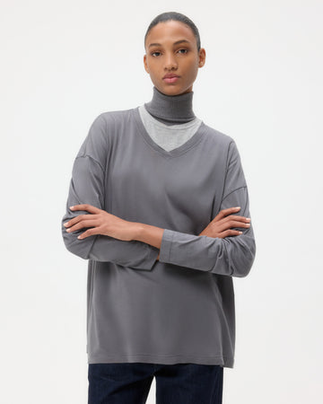 TWP Charcoal Ls High V Shirt in Jersey view 2