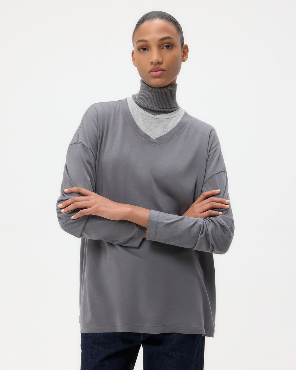 TWP Charcoal Ls High V Shirt in Jersey view 2