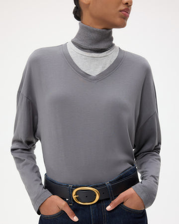 TWP Charcoal Ls High V Shirt in Jersey view 1