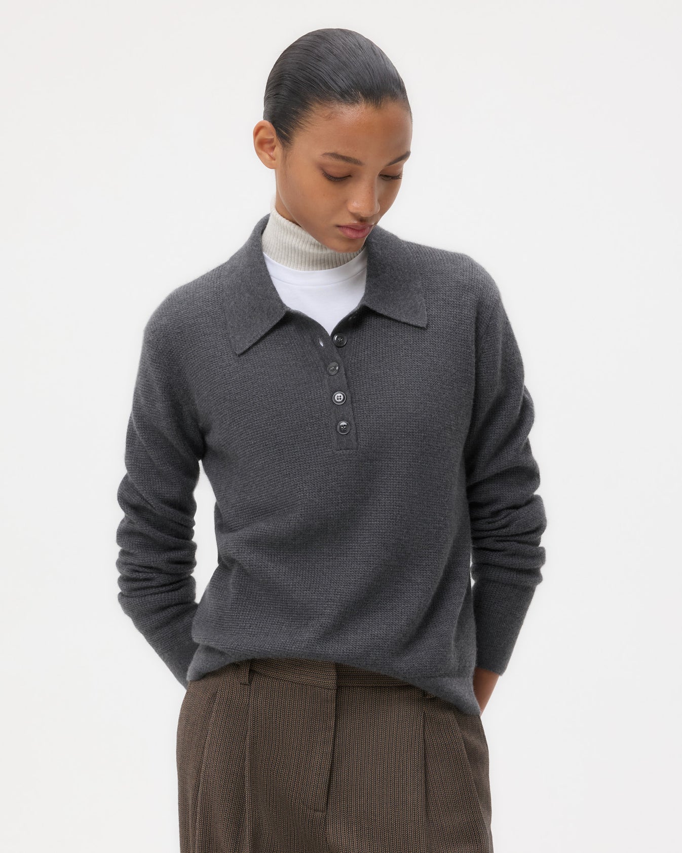 TWP Charcoal Jorden Polo in Cashmere view 1