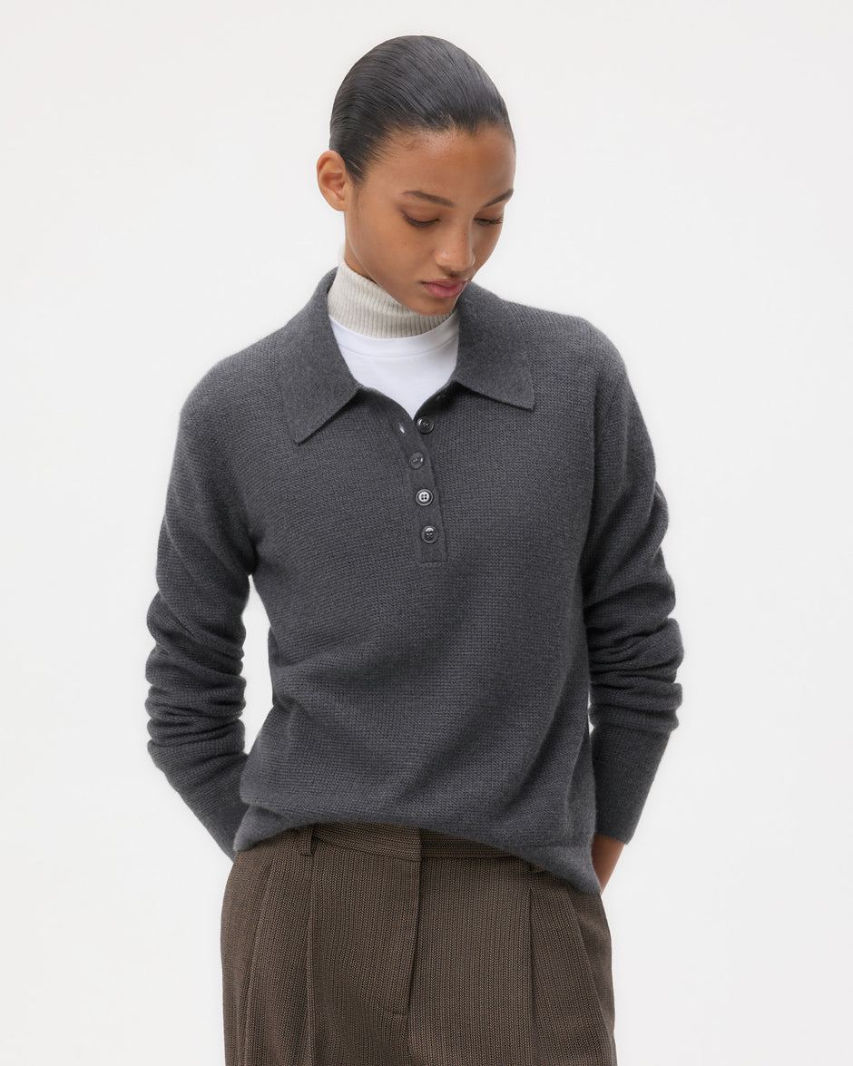 TWP Charcoal Jorden Polo in Cashmere view 1