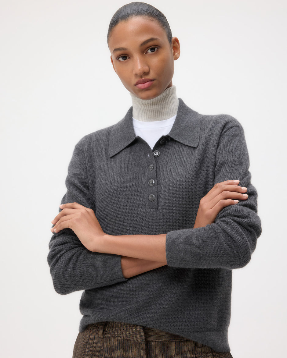 TWP Charcoal Jorden Polo in Cashmere view 3
