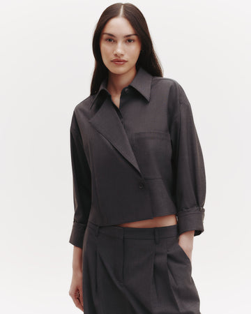 TWP Dark charcoal Next Chapter Shirt in Ultrafine Stretch Suiting view 4