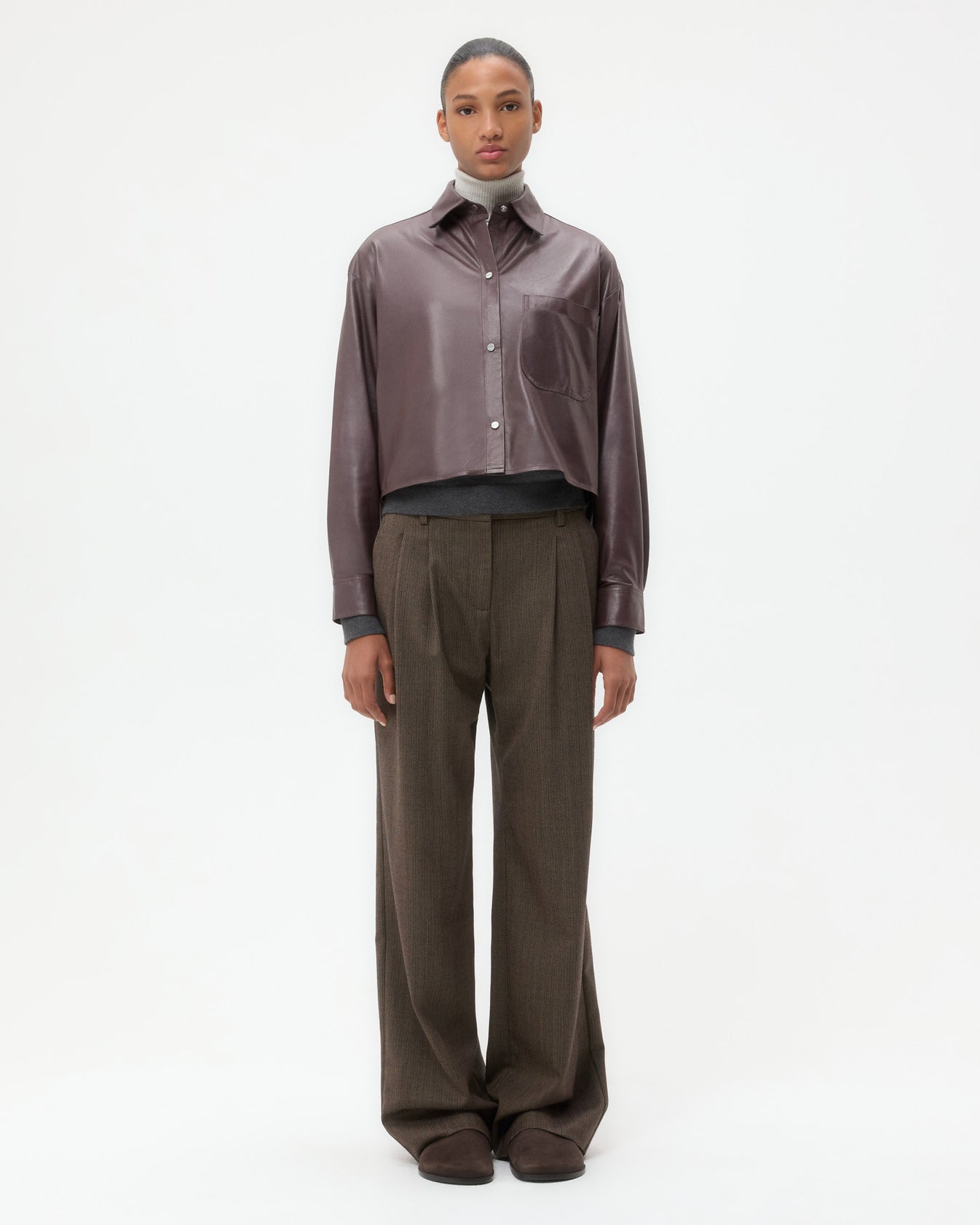 TWP Wine Little Big Joe Shirt in Paper Leather view 6