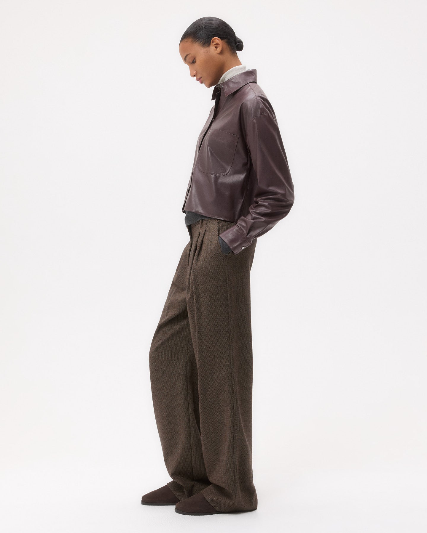 TWP Wine Little Big Joe Shirt in Paper Leather view 4