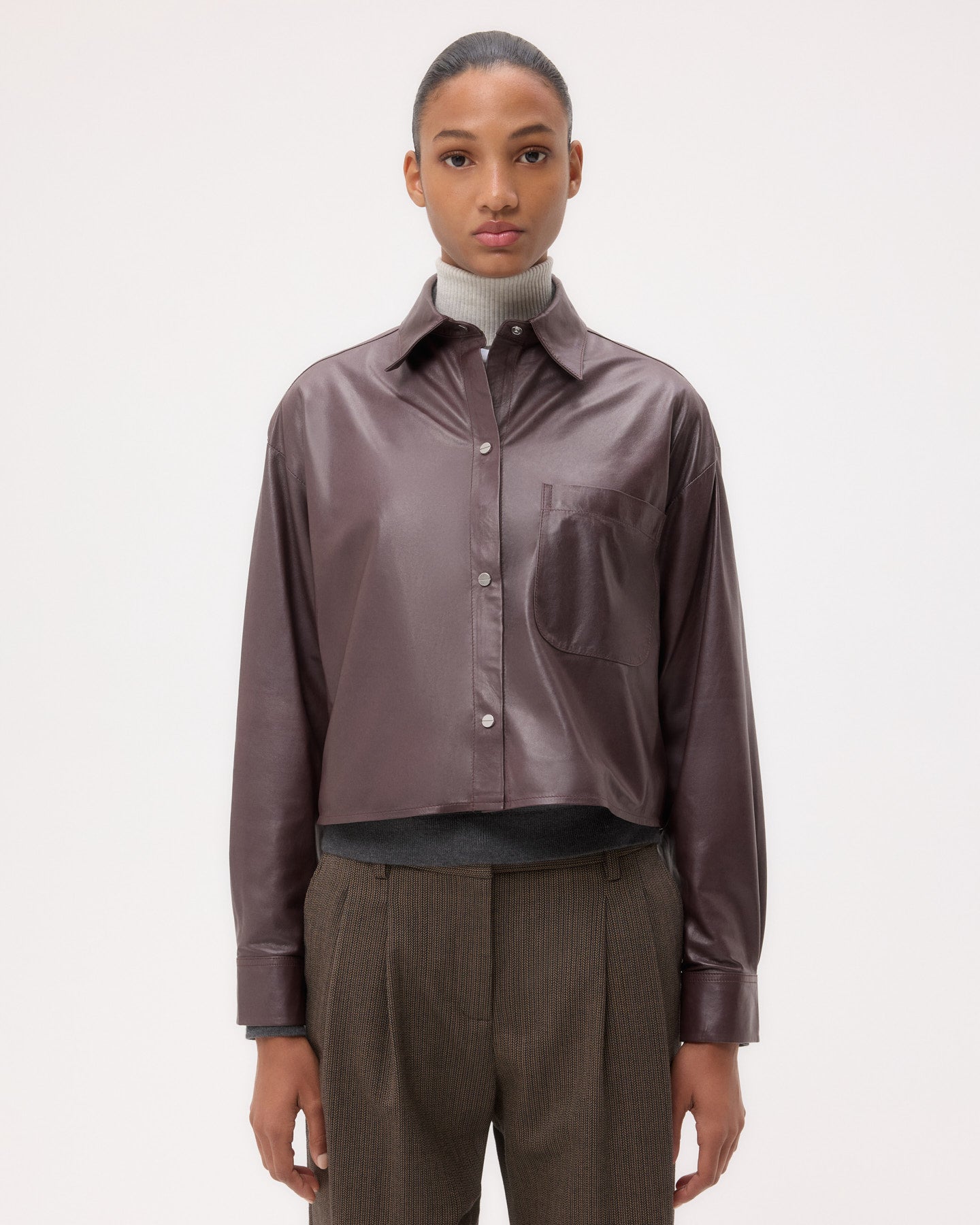 TWP Wine Little Big Joe Shirt in Paper Leather view 1