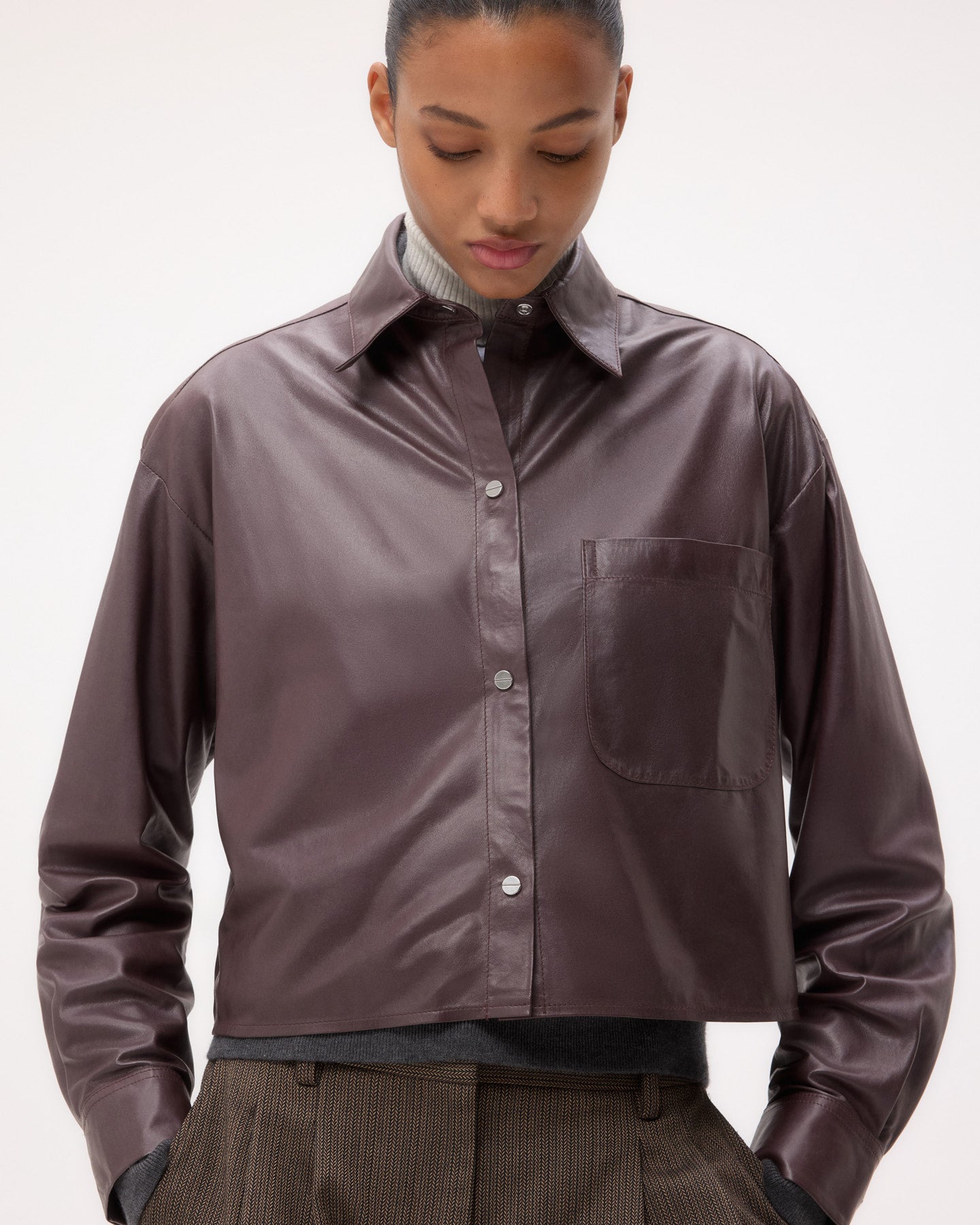 TWP Wine Little Big Joe Shirt in Paper Leather view 2
