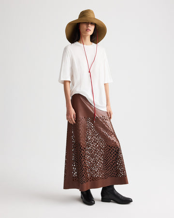 TWP Cigar The A-Line Skirt with Laser Cut in Bruins Leather view 2