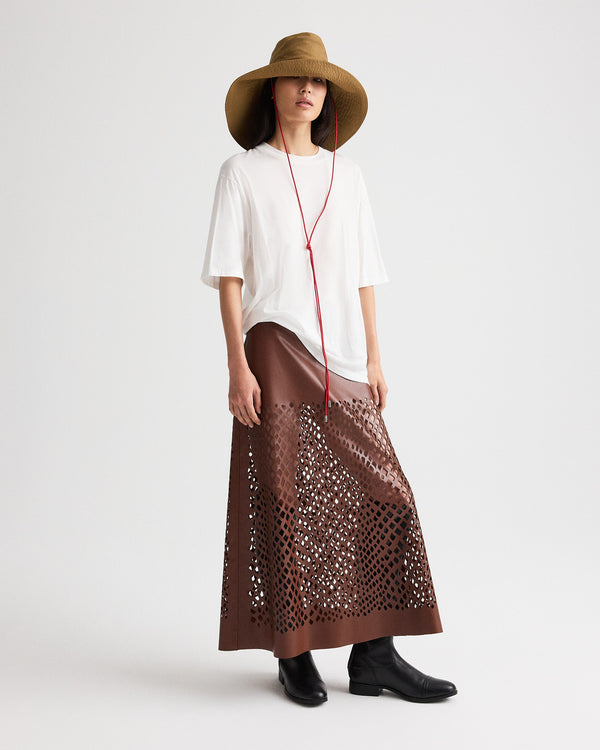 TWP Cigar The A-Line Skirt with Laser Cut in Bruins Leather view 2
