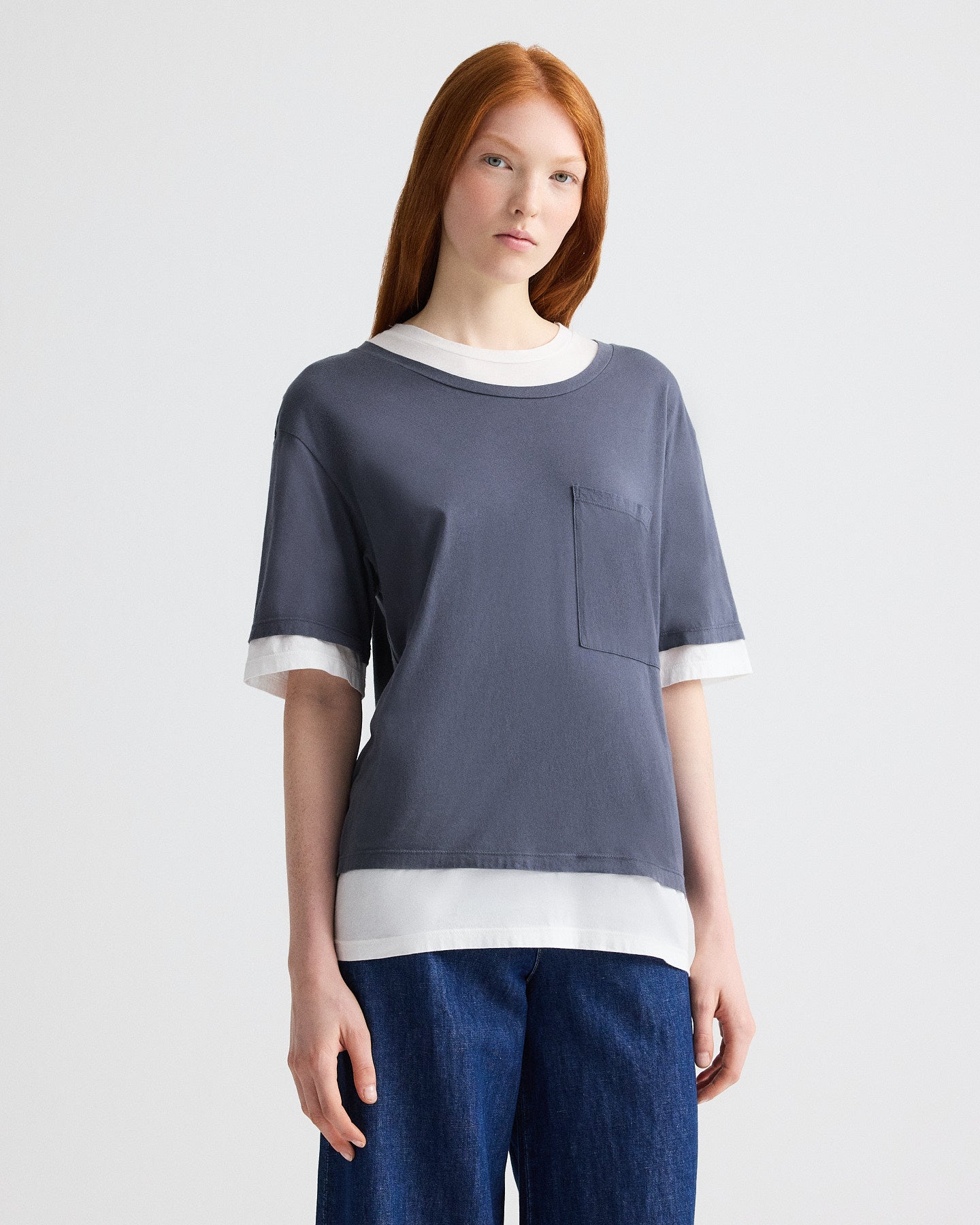 TWP Charcoal / white Double Up Tee in Supima Cotton view 2