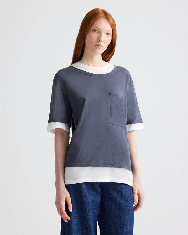 TWP Charcoal / white Double Up Tee in Supima Cotton view 2