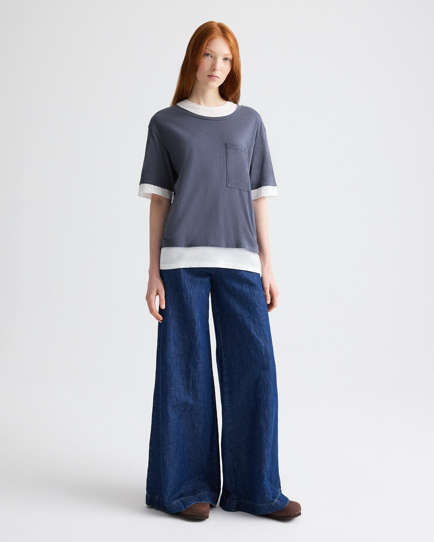 TWP Charcoal / white Double Up Tee in Supima Cotton view 3
