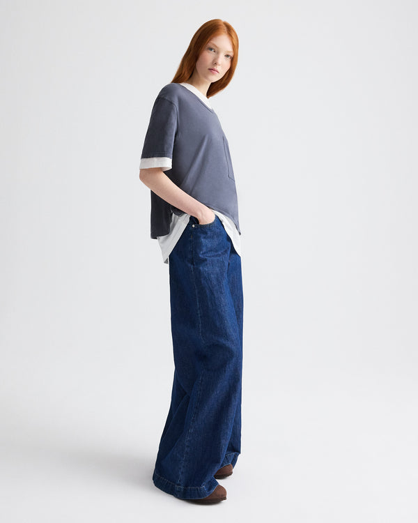 TWP Charcoal / white Double Up Tee in Supima Cotton view 4