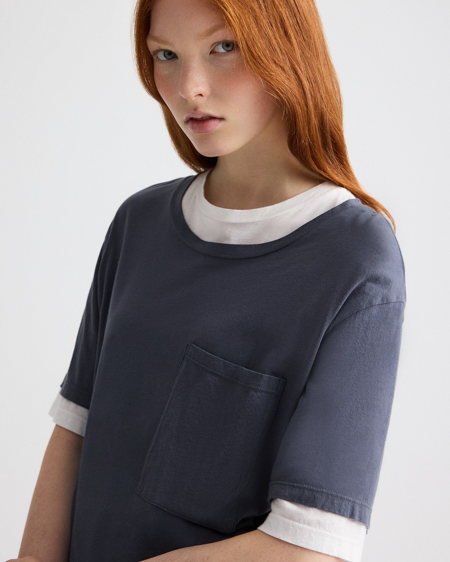 TWP Charcoal / white Double Up Tee in Supima Cotton view 1