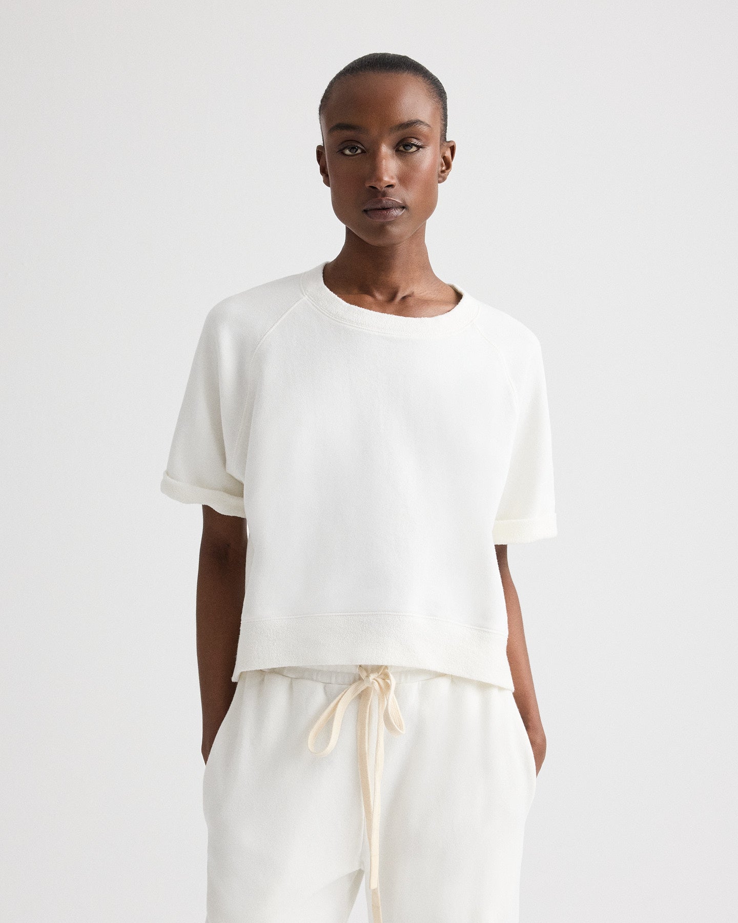 TWP White Slouchy Rolled Tee in Lightweight Sweatshirt view 2
