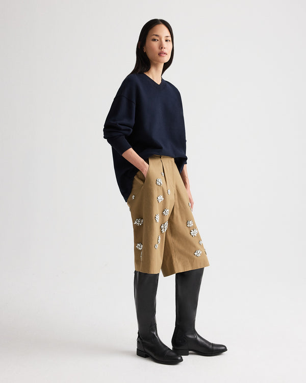 TWP Midnight Relaxed V Neck Sweatshirt in Lightweight Sweatshirt view 3