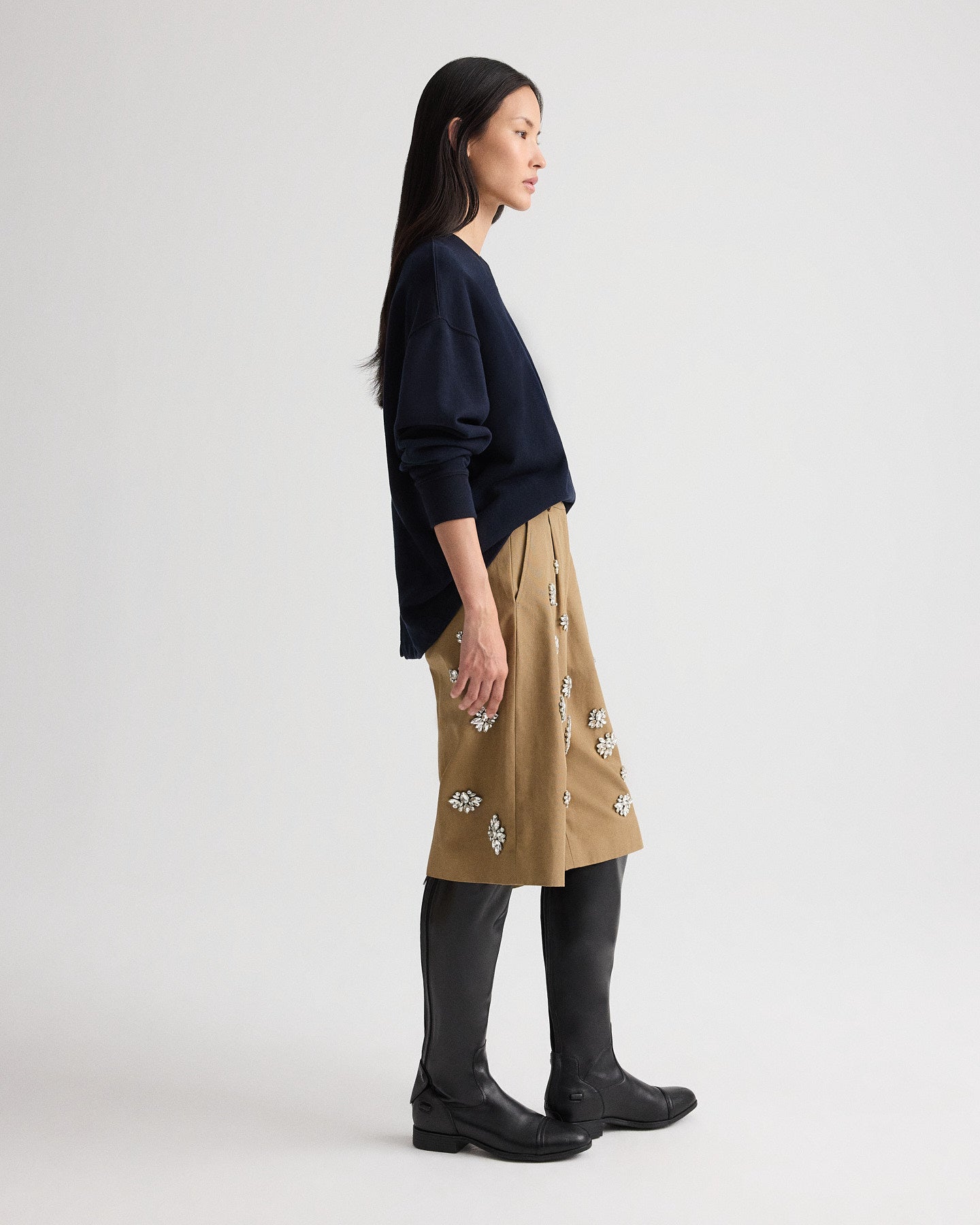 TWP Midnight Relaxed V Neck Sweatshirt in Lightweight Sweatshirt view 4
