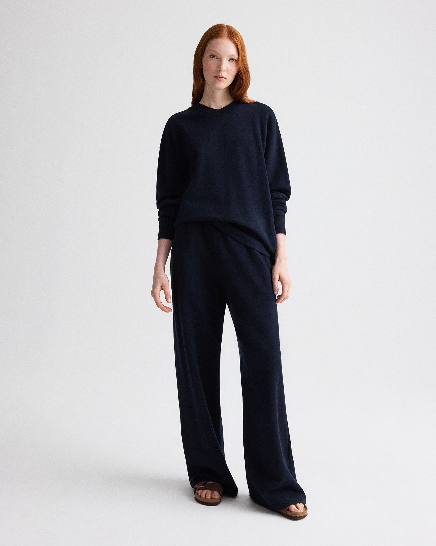 Midnight Relaxed V Neck Sweatshirt in Lightweight Sweatshirt | TWP