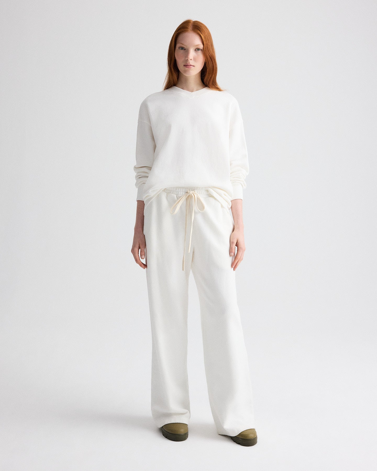 TWP White Relaxed V Neck Sweatshirt in Lightweight Sweatshirt view 2