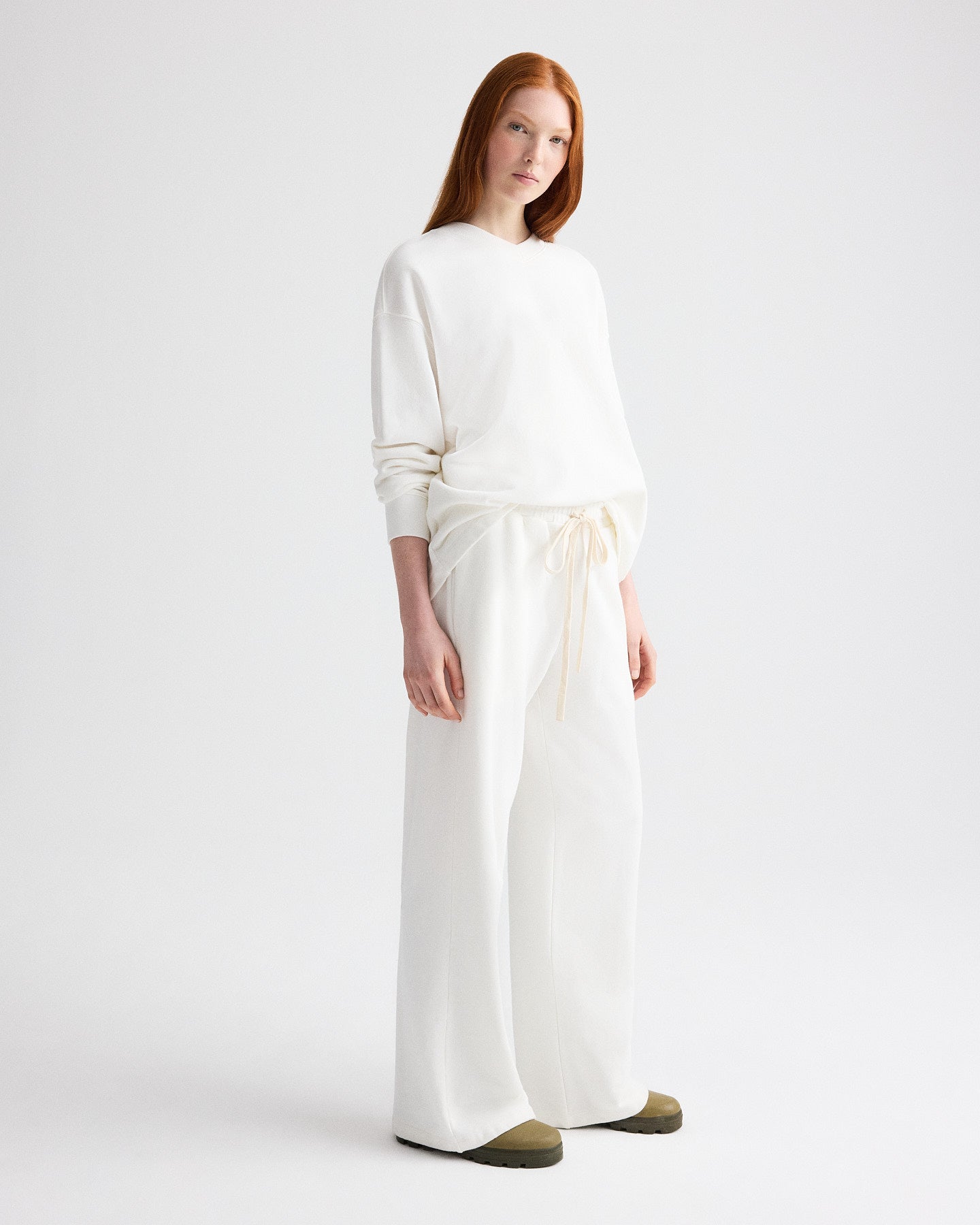 TWP White Relaxed V Neck Sweatshirt in Lightweight Sweatshirt view 4